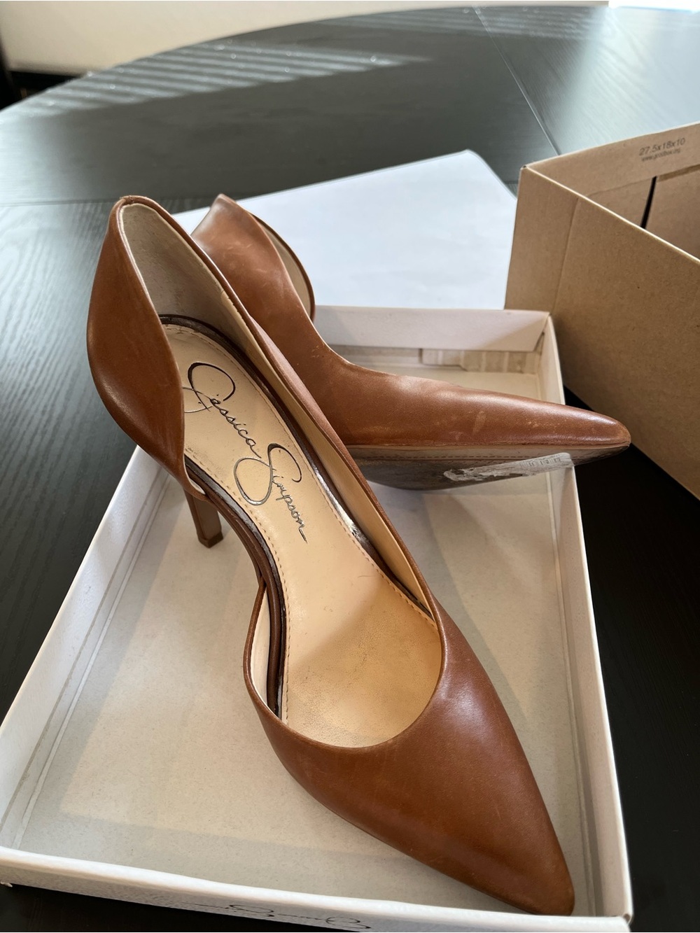 Jessica Simpson Cognac Pointed-Toe Leather Pumps